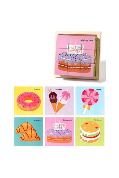 OEM Puzzle din Lemn, 9 Cuburi, 6 Fete, 4-6 Ani, 11 x 11 x 3.2 cm, Model Dulci...