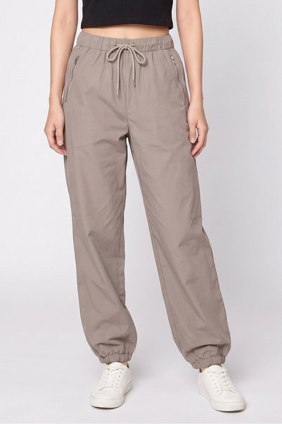 Brave Soul Women Regular Fit Solid Jogger Pants, Taupe