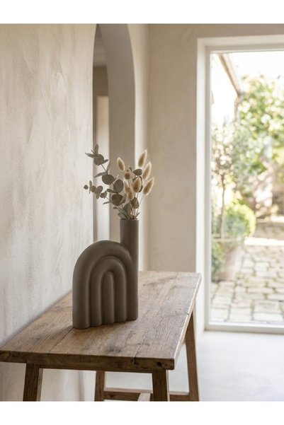 Point Shop Vază Ceramică și Suport Lumânare, Design Modern Arch, Gri, 20x25 cm