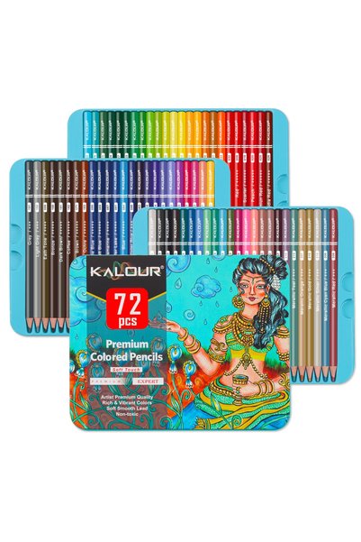 kalour مجموعة أقلام تلوين زيتية 72 لونًا في علبة معدنية