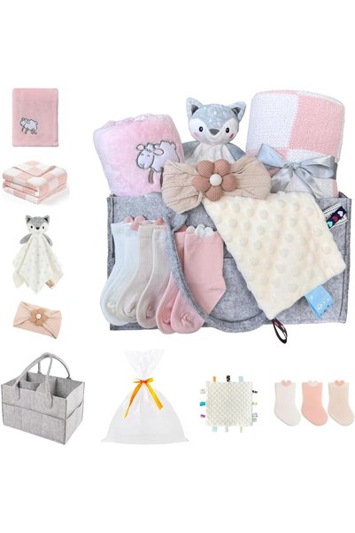 Generic Set for Girls -Diaper Caddy Organizer Basket with 2 Blankets, 1 Taggi...