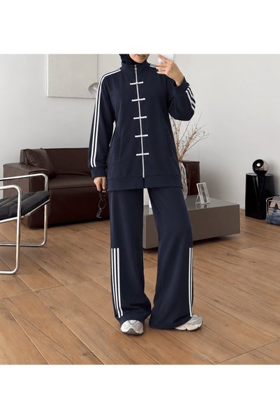 Hepsi Moda Chinese Knot Ribbon Detailed Trouser Suit - Anthracite (Es)