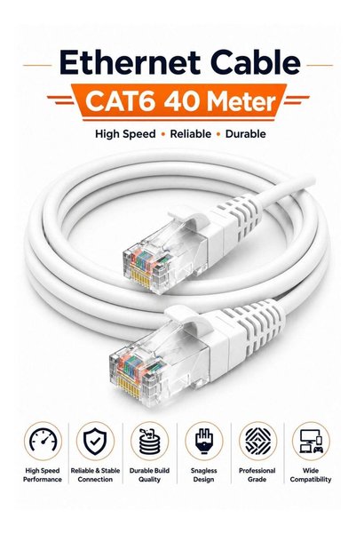 FUJISHKA كابل إيثرنت CAT6 بطول 40 متر - كابل شبكة جيجابت LAN RJ45 للراوتر وال...