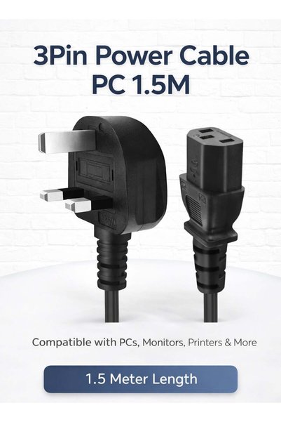 FUJISHKA كابل طاقة للكمبيوتر بريطاني 3 سنون مع فيوز 1.5 متر – كابل IEC C13 لل...