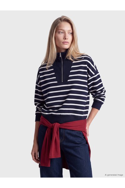 LC Waikiki Sparkling Picks from Shining Store: Striped, Loose-Fit Women's Swe...