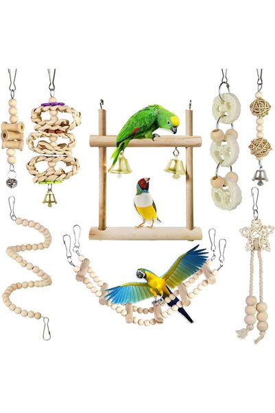 Generic 8 Pcs Chewing Toys, Wooden Swing Ladder for Small Birds