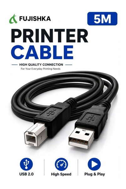 FUJISHKA Printer Cable USB 2.0 A to B 5m – High-Speed Scanner Cord for HP, Ca...