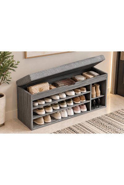 N.zone Modern Shoe Cabinet with Cushioned Seat and Flip-Top Cover, Versatile ...