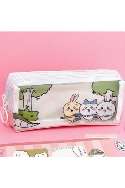 BANDAI 1PC- Green 2027 Cute Chiikawa Transparent Pencil Case Multi-Pocket Wat...