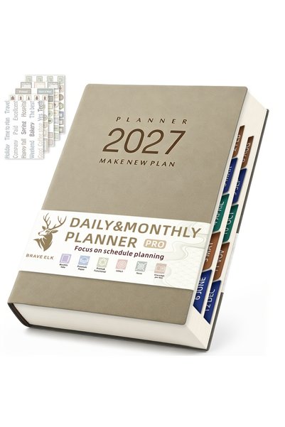 Choice مخطط يومي A5 بلون كاكي داكن لعام 2027 مع حلقات، 400 صفحة، متعقب العادا...