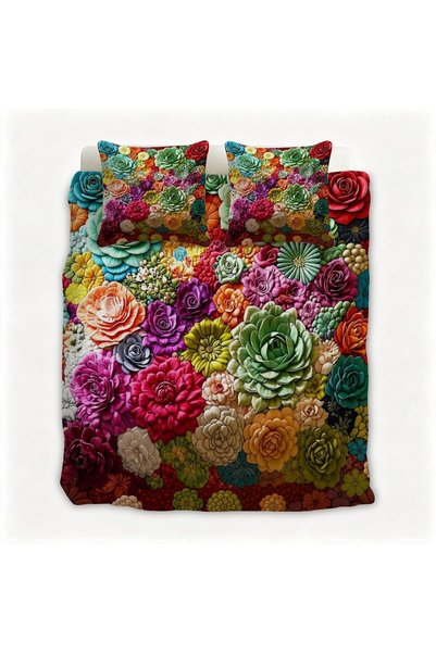 Generic Anti-Pilling Soft Flannel 3Pcs Bed Set, Decor Pattern Print Duvet Cov...