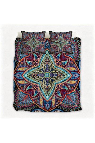 Generic Mandala Flower Ethnic Style Flannel Duvet Cover Set, 3Pcs Warm Anti-P...