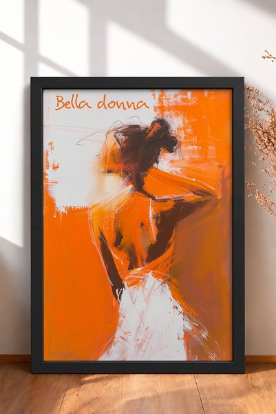 HOMEPACK Bella Donna Written Abstract Woman Figure Framed Painting Italy Post...