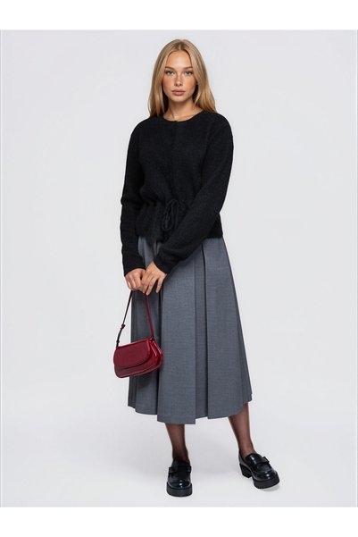 OMBRE Damenpullover mit Knopfleiste, hüftlang, Rundhalsausschnitt, Taillenban...