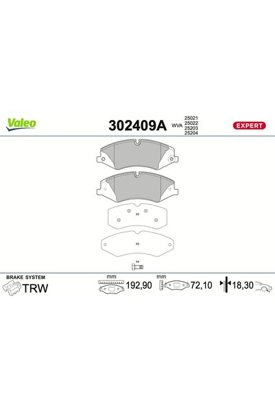VALEO Σετ τακακιών φρένων, δισκόφρενο 302409A