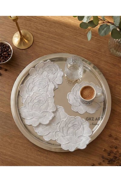 gkzglass home dekor 6 Linen Fabric Embroidered Coffee Side Cocktail Napkins &...