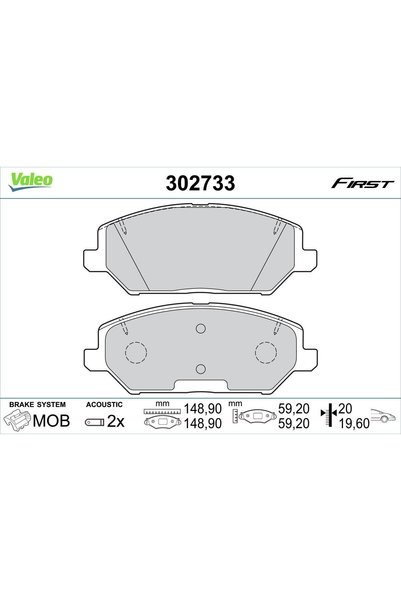 VALEO Комплект накладки, дискова спирачка 302733