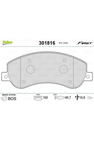 VALEO Σετ τακακιών φρένων, δισκόφρενο 301816