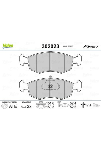 VALEO Комплект накладки, дискова спирачка 302023