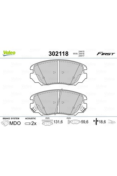 VALEO Σετ τακάκια φρένων, δισκόφρενο 302118