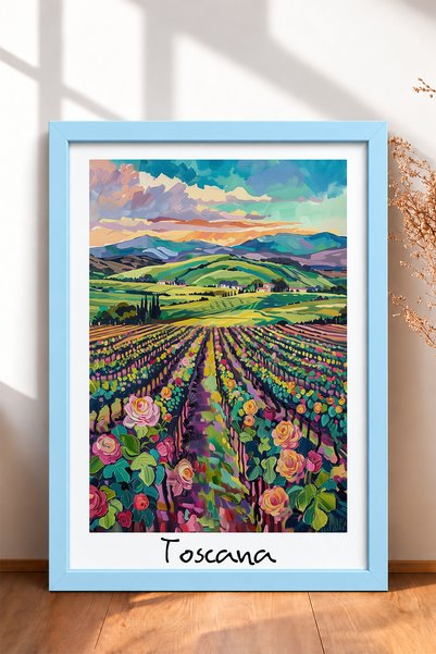 HOMEPACK Slikarstvo uokvireno vinogradima Toskane i šarenim ružama, poster It...