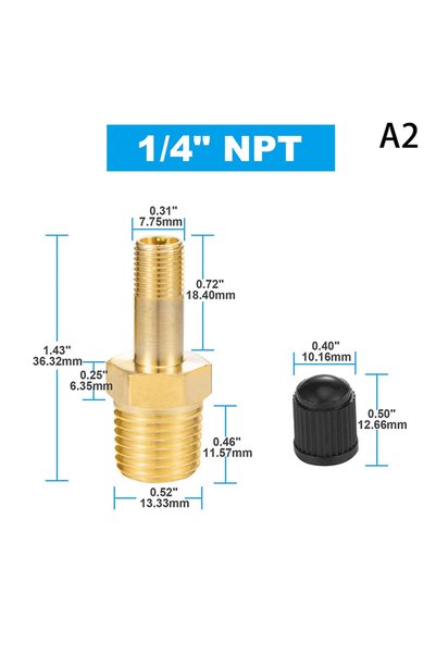 Choice صمام شرادر نحاسي مضاد للتآكل A2 1PC SI، موصل نفخ إطارات السيارات 1/4 N...