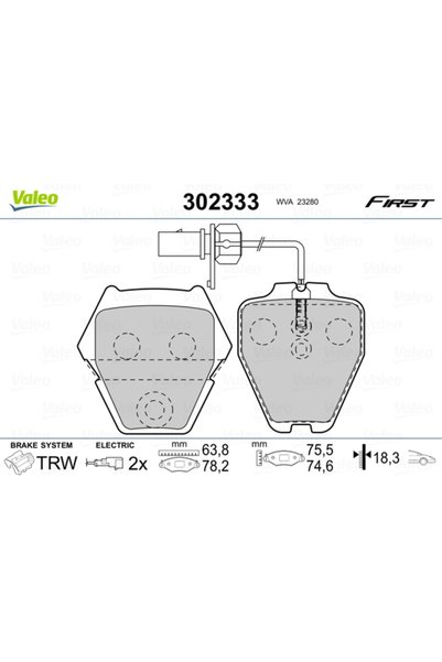 VALEO Σετ τακακιών φρένων, δισκόφρενο 302333