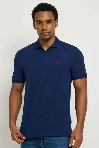 Tommy Hilfiger Men's Flag Detail Short Sleeve Navy Blue Polo T-Shirt