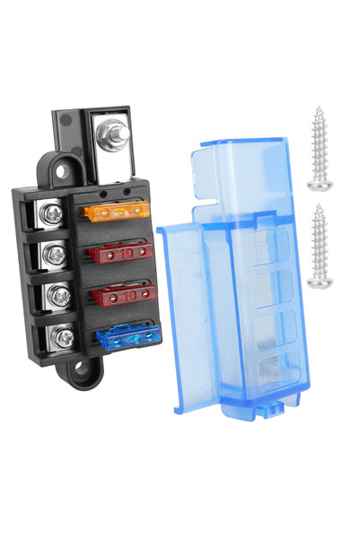 Choice CP-1224 4 Way ST Blade Fuse Block with Blue Cover, 1 in 4 Out Marine B...