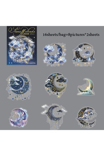 Choice S32810-1 Mr. Paper 16 قطعة ملصقات PET بتصميم سلسلة السحاب والنجوم والق...