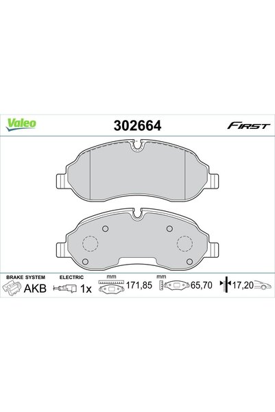 VALEO Σετ τακακιών φρένων, δισκόφρενο 302664