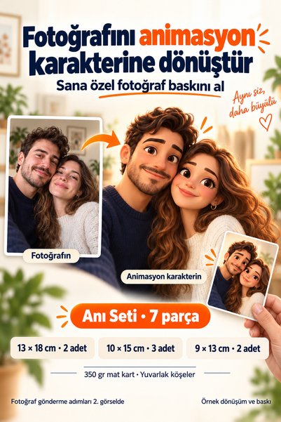 Graphy Kişiye Özel Fotoğraftan Animasyon Karakteri Anı Seti 7 Parça 350 gr Ma...