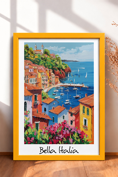 HOMEPACK Bella Italia Sailing Harbor i Flowers uokvirena slika, poster Italij...