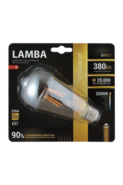 Lamba Bec Led E27 5W (ST64) Filament Decor – Lumină Caldă, 380 lm – Durată 50...