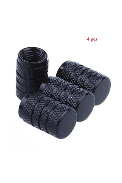 Choice Black 2 4pcs Knurling Style Tire Valve Caps Aluminum Silver Car Bike W...