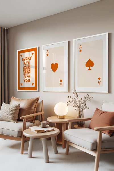 Zestia Set de 3 tablouri cu ramă albă, Lucky You Portocaliu, Decor de perete ...