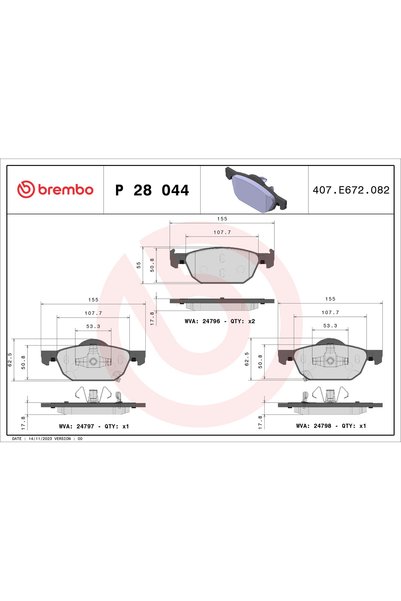 Brembo Σετ τακακιών φρένων, δισκόφρενο P 28 044