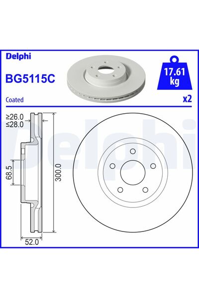 DELPHİ Спирачен диск BG5115C, комплект от 2 бр.