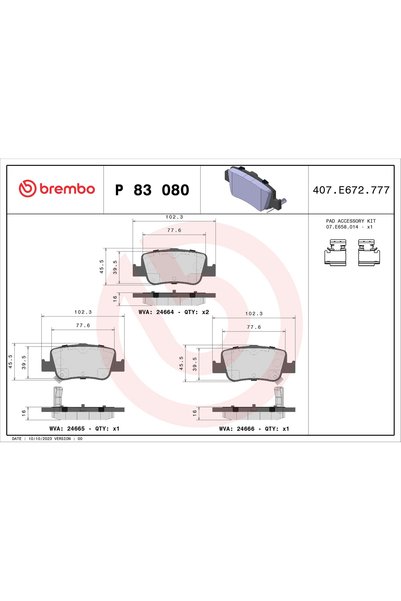 Brembo Σετ τακακιών φρένων, δισκόφρενο P 83 080