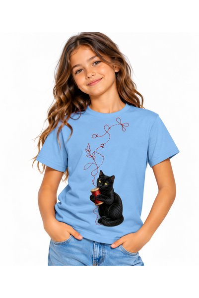 Ingift Tricou Unisex cu Maneca Scurta, Imprimeu Pisica Neagra, Design Artisti...