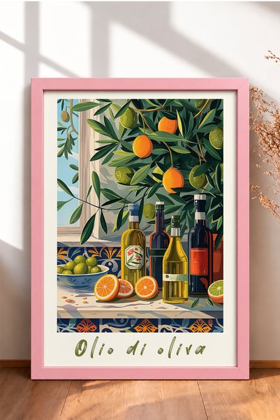 HOMEPACK زجاجات زيت الزيتون المكتوب عليها Olio di Oliva، لوحة مؤطرة، ملصق إيط...