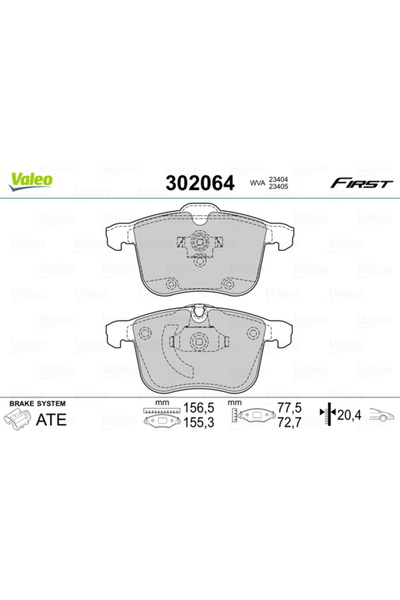 VALEO Σετ τακακιών φρένων, δισκόφρενο 302064