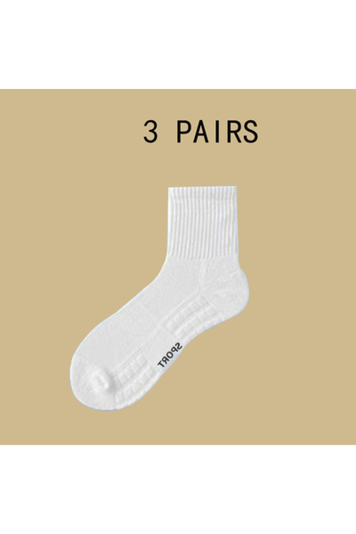Choice WHITE 3 Pairs of Mid-Length Towel-Soled Sports Socks for All Seasons, ...