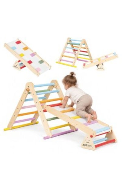 Ecotoys Дървено детско игровище за катерене Монтесори стълба балансова греда ...