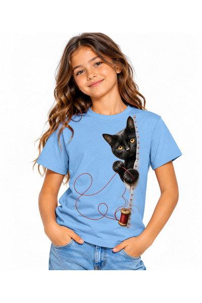 Ingift Tricou Unisex cu Maneca Scurta, Imprimeu Pisica Neagra, Design Artisti...