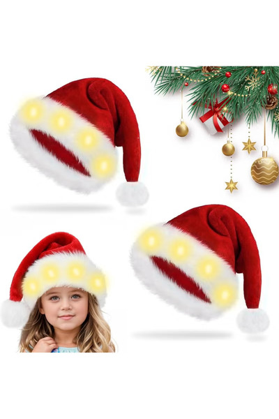 TAPIT Christmas Hat, LED Santa Hat, Red Plush Side Luminous Santa Hat with Cu...