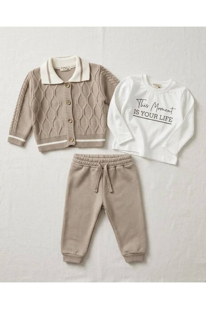 bomlo baby kids 6-24 Months Baby Boy Winter 3-Piece Set - Knitted Patterned K...