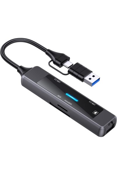Generic محول متعدد المنافذ 5 في 1 مع منفذ إيثرنت ومنفذ USB-C، يدعم USB 3.0/2....