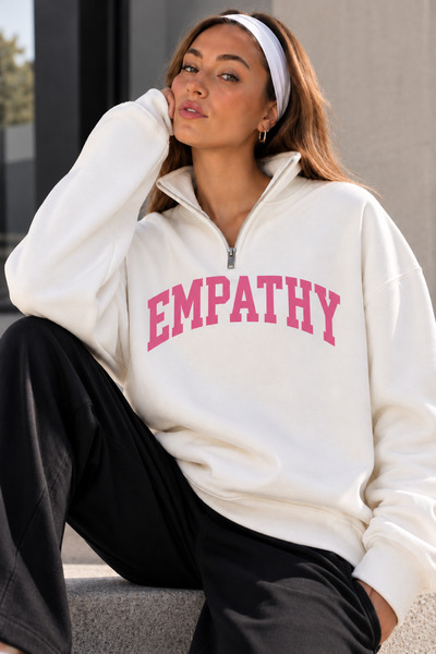 Jooy Empathy Printed Half-Zip Stand Collar Sweatshirt