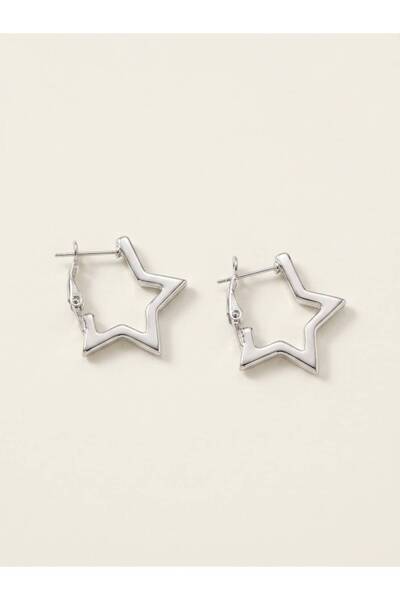 İlraysa Women's Star-Shaped Geometric Hoop Earrings - Silver